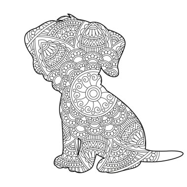 Yetişkinler için Zentangle köpek mandala boyama sayfası Noel köpeği ve çiçek rengi hayvan boyama kitabı stres önleyici sayfa çizimi