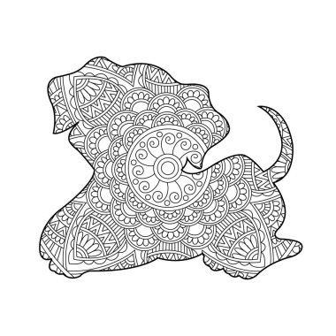 Yetişkinler için Zentangle köpek mandala boyama sayfası Noel köpeği ve çiçek rengi hayvan boyama kitabı stres önleyici sayfa çizimi