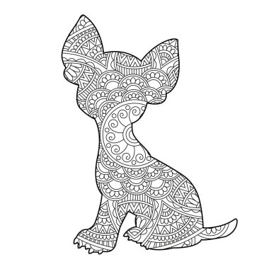 Yetişkinler için Zentangle köpek mandala boyama sayfası Noel köpeği ve çiçek rengi hayvan boyama kitabı stres önleyici sayfa çizimi