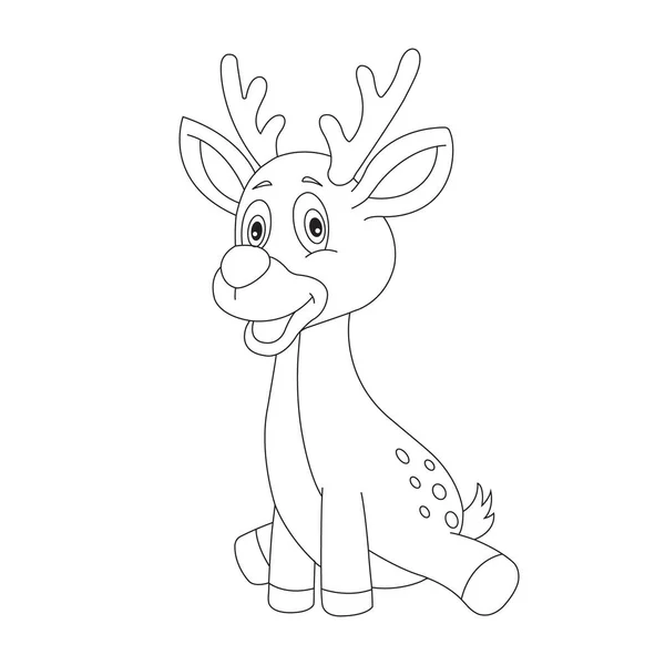 Cute Deer Coloring Page Kids Animal Outline Reindeer Coloring Book — Stock Vector