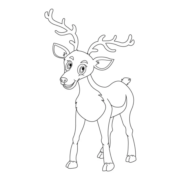 Desenho Bonito Para Colorir Cervos Para Crianças Esboço Animal Rena — Vetor de Stock
