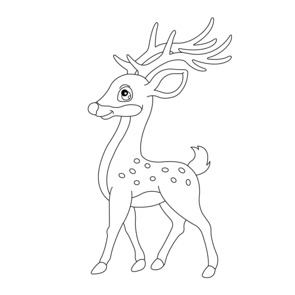 Mignon Cerf Coloriage Page Pour Enfants Animal Contour Renne Coloriage — Image vectorielle