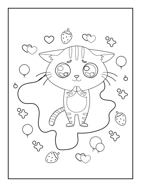 stock vector Kitty cat coloring page for kids cute animal line art coloring book cartoon style doddle vector illustration