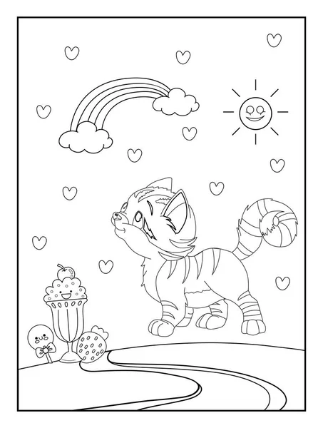 Çocuklar için kedi boyama sayfası. Sevimli hayvan çizgisi. Çizgi roman stili.