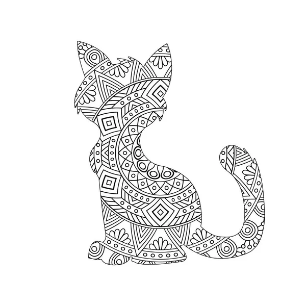 Zentangle Gato Mandala Para Colorear Página Para Adultos Navidad Gato — Archivo Imágenes Vectoriales