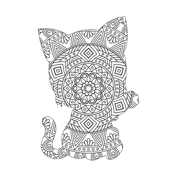 Zentangle猫マンダラ着色ページのための大人クリスマス猫花動物ストレス着色本 — ストックベクタ