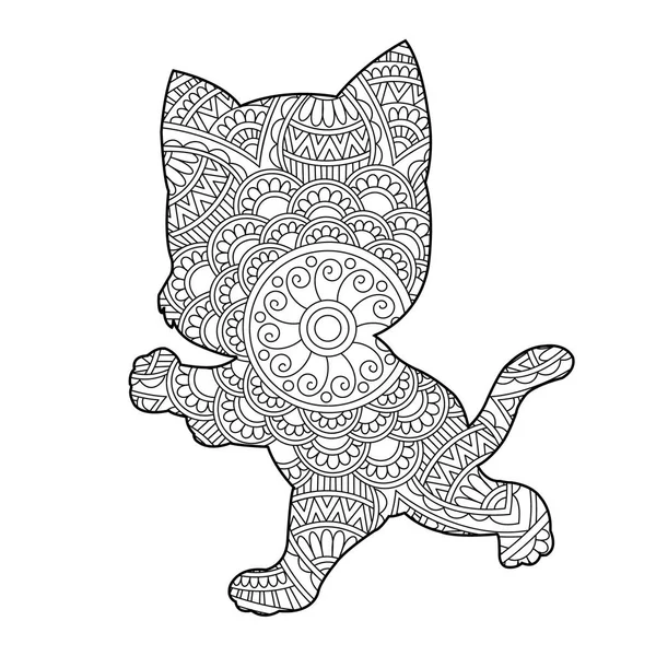 Zentangle Gato Mandala Para Colorear Página Para Adultos Navidad Gato — Vector de stock