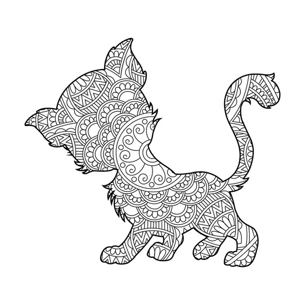 Zentangle猫マンダラ着色ページのための大人クリスマス猫花動物ストレス着色本 — ストックベクタ