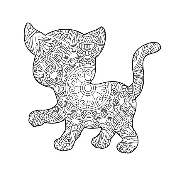 Zentangle Cat 만다라 페이지 크리스마스 고양이 — 스톡 벡터