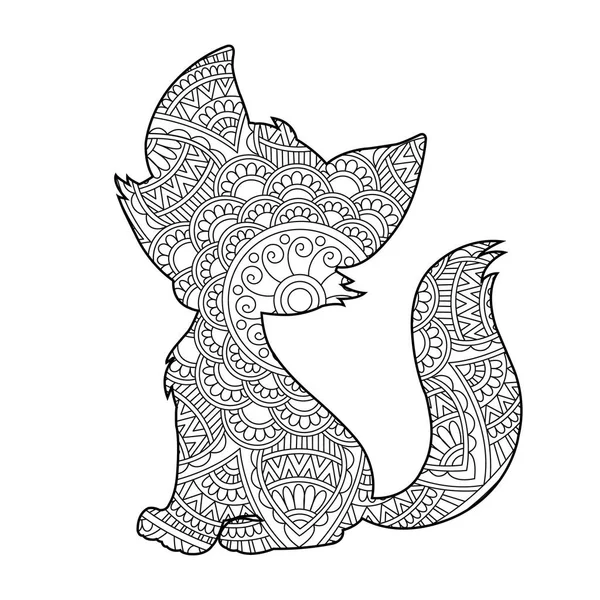 Zentangle Cat Mandala Coloring Page Adults Christmas Cat Floral Animal — Stock Vector