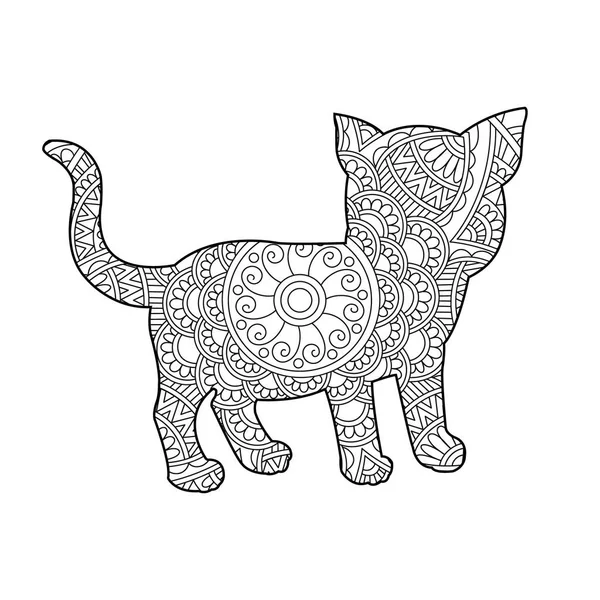 Zentangle Gato Mandala Para Colorear Página Para Adultos Navidad Gato — Vector de stock
