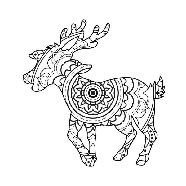 大人動物着色本のための10角鹿曼荼羅着色ページストレス着色ページ — ストックベクタ