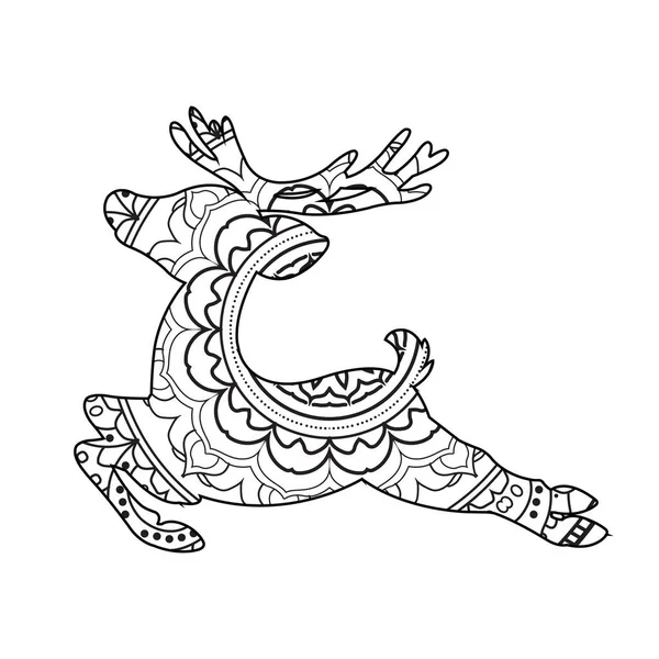 供成人动物用的Zentangle Deer Mandala着色页动物着色书抗压着色页 — 图库矢量图片