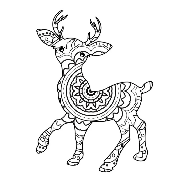 供成人动物用的Zentangle Deer Mandala着色页动物着色书抗压着色页 — 图库矢量图片