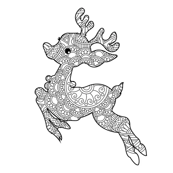 Zentangle Deer Mandala Coloring Page Adults Animal Coloring Book Antistress — Stock Vector
