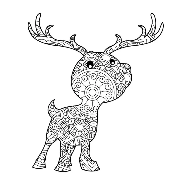 Zentangle Deer Mandala Coloring Page Adults Animal Coloring Book Antistress — Stock Vector