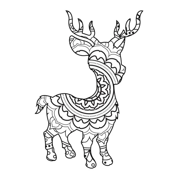 Zentangle Jelen Mandala Omalovánky Stránka Pro Dospělé Zvíře Omalovánky Kniha — Stockový vektor