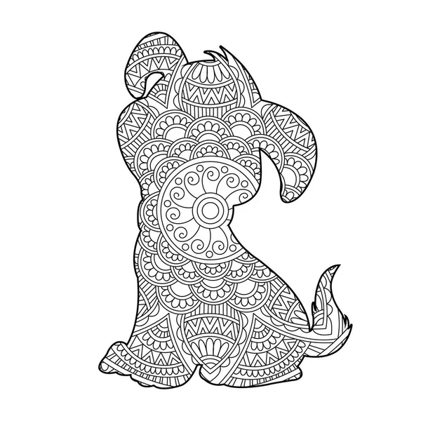 Zentangle Hond Mandala Kleurplaat Voor Volwassenen Kerst Hond Bloemdier Kleurboek — Stockvector