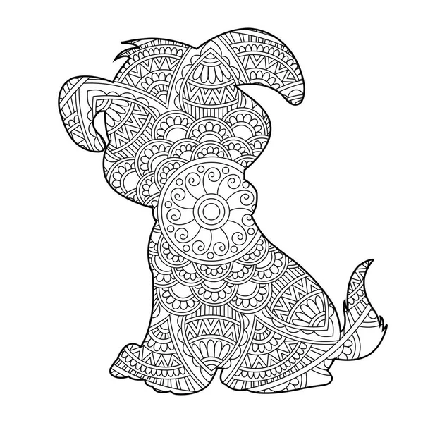 Yetişkinler Için Zentangle Köpek Mandala Boyama Sayfası Noel Köpeği Çiçek — Stok Vektör