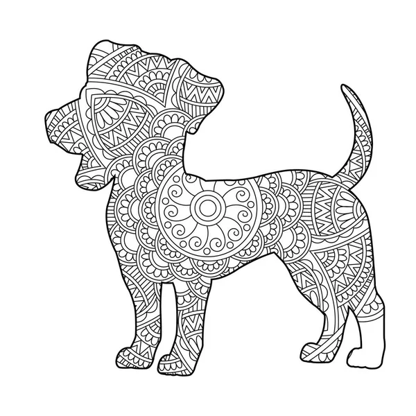 Zentangle Dog Mandala Coloring Page Adults Christmas Dog Floral Animal — Stock Vector