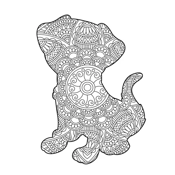 Zentangle Perro Mandala Para Colorear Página Para Adultos Navidad Perro — Vector de stock