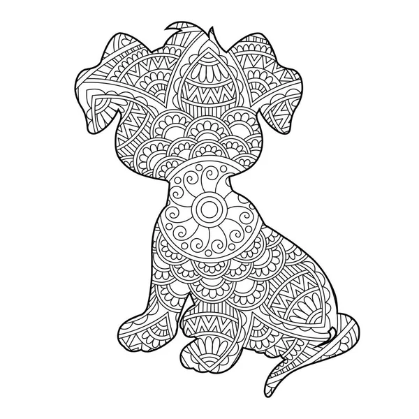 Yetişkinler için Zentangle köpek mandala boyama sayfası Noel köpeği ve çiçek rengi hayvan boyama kitabı stres önleyici sayfa çizimi
