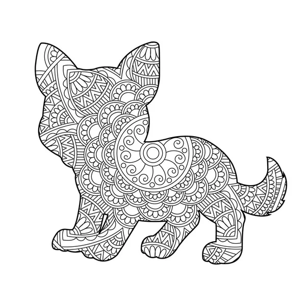 Zentangle Perro Mandala Para Colorear Página Para Adultos Navidad Perro — Archivo Imágenes Vectoriales