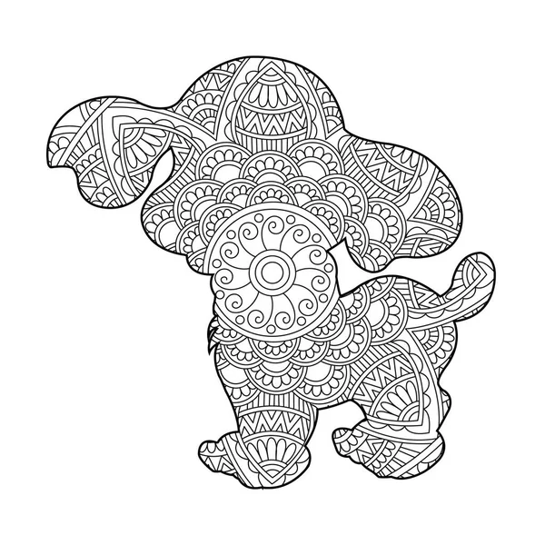 Zentangle Chien Mandala Coloriage Pour Adultes Chien Noël Animal Floral — Image vectorielle
