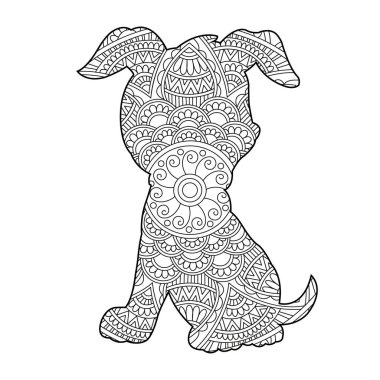 Yetişkinler için Zentangle köpek mandala boyama sayfası Noel köpeği ve çiçek rengi hayvan boyama kitabı stres önleyici sayfa çizimi