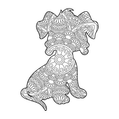 Yetişkinler için Zentangle köpek mandala boyama sayfası Noel köpeği ve çiçek rengi hayvan boyama kitabı stres önleyici sayfa çizimi