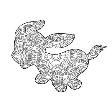 Yetişkinler için Zentangle köpek mandala boyama sayfası Noel köpeği ve çiçek rengi hayvan boyama kitabı stres önleyici sayfa çizimi