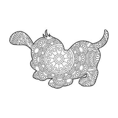 Yetişkinler için Zentangle köpek mandala boyama sayfası Noel köpeği ve çiçek rengi hayvan boyama kitabı stres önleyici sayfa çizimi