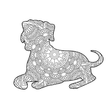 Yetişkinler için Zentangle köpek mandala boyama sayfası Noel köpeği ve çiçek rengi hayvan boyama kitabı stres önleyici sayfa çizimi