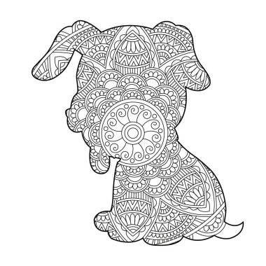 Yetişkinler için Zentangle köpek mandala boyama sayfası Noel köpeği ve çiçek rengi hayvan boyama kitabı stres önleyici sayfa çizimi