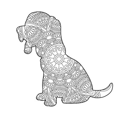 Yetişkinler için Zentangle köpek mandala boyama sayfası Noel köpeği ve çiçek rengi hayvan boyama kitabı stres önleyici sayfa çizimi