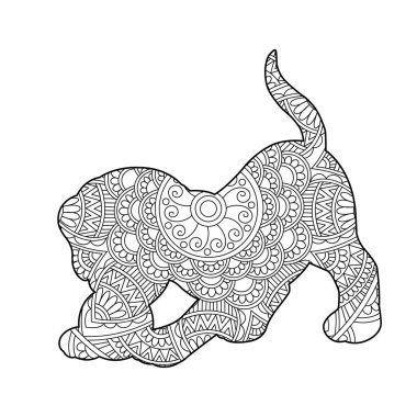 Yetişkinler için Zentangle köpek mandala boyama sayfası Noel köpeği ve çiçek rengi hayvan boyama kitabı stres önleyici sayfa çizimi