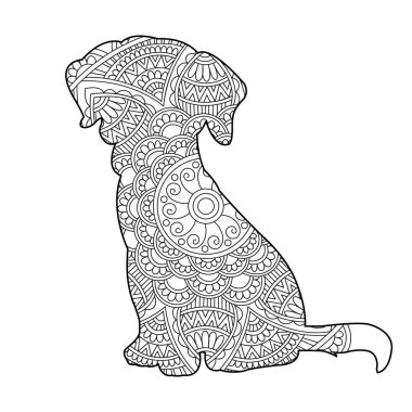 Yetişkinler için Zentangle köpek mandala boyama sayfası Noel köpeği ve çiçek rengi hayvan boyama kitabı stres önleyici sayfa çizimi