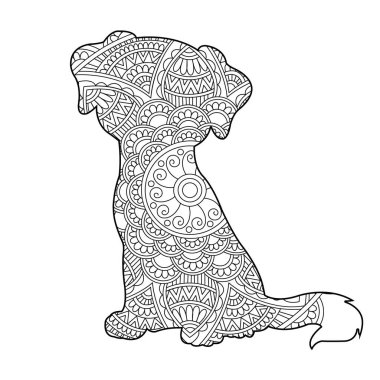 Yetişkinler için Zentangle köpek mandala boyama sayfası Noel köpeği ve çiçek rengi hayvan boyama kitabı stres önleyici sayfa çizimi