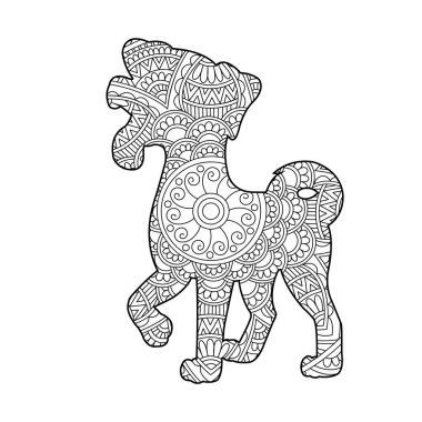 Yetişkinler için Zentangle köpek mandala boyama sayfası Noel köpeği ve çiçek rengi hayvan boyama kitabı stres önleyici sayfa çizimi