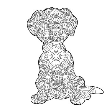 Yetişkinler için Zentangle köpek mandala boyama sayfası Noel köpeği ve çiçek rengi hayvan boyama kitabı stres önleyici sayfa çizimi