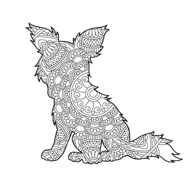 Yetişkinler için Zentangle köpek mandala boyama sayfası Noel köpeği ve çiçek rengi hayvan boyama kitabı stres önleyici sayfa çizimi