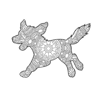Yetişkinler için Zentangle köpek mandala boyama sayfası Noel köpeği ve çiçek rengi hayvan boyama kitabı stres önleyici sayfa çizimi