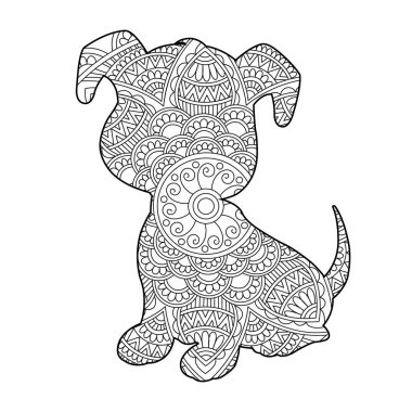 Yetişkinler için Zentangle köpek mandala boyama sayfası Noel köpeği ve çiçek rengi hayvan boyama kitabı stres önleyici sayfa çizimi