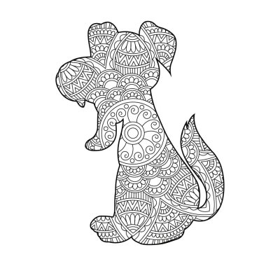 Yetişkinler için Zentangle köpek mandala boyama sayfası Noel köpeği ve çiçek rengi hayvan boyama kitabı stres önleyici sayfa çizimi