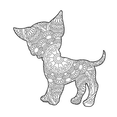 Yetişkinler için Zentangle köpek mandala boyama sayfası Noel köpeği ve çiçek rengi hayvan boyama kitabı stres önleyici sayfa çizimi