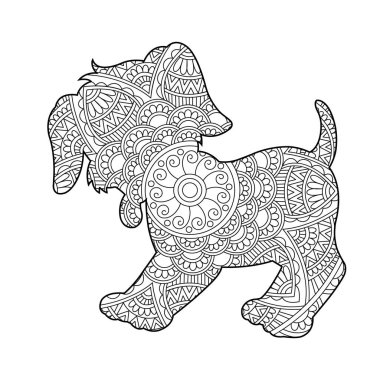 Yetişkinler için Zentangle köpek mandala boyama sayfası Noel köpeği ve çiçek rengi hayvan boyama kitabı stres önleyici sayfa çizimi
