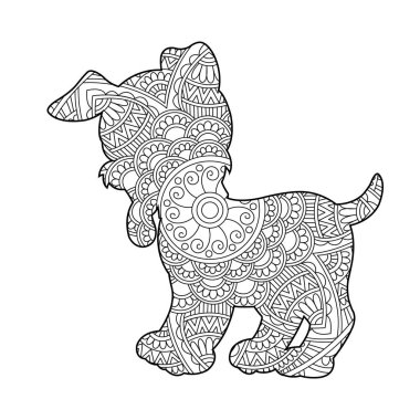 Yetişkinler için Zentangle köpek mandala boyama sayfası Noel köpeği ve çiçek rengi hayvan boyama kitabı stres önleyici sayfa çizimi