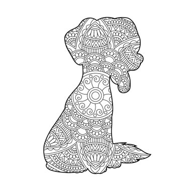 Yetişkinler için Zentangle köpek mandala boyama sayfası Noel köpeği ve çiçek rengi hayvan boyama kitabı stres önleyici sayfa çizimi