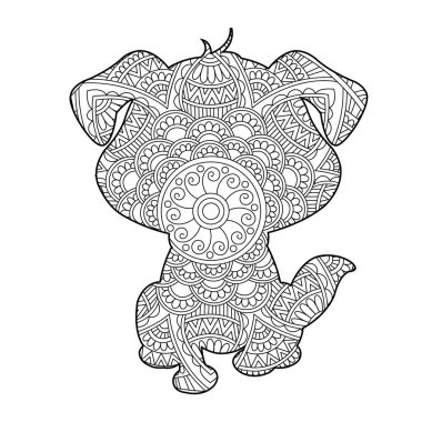 Yetişkinler için Zentangle köpek mandala boyama sayfası Noel köpeği ve çiçek rengi hayvan boyama kitabı stres önleyici sayfa çizimi