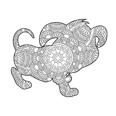 Yetişkinler için Zentangle köpek mandala boyama sayfası Noel köpeği ve çiçek rengi hayvan boyama kitabı stres önleyici sayfa çizimi